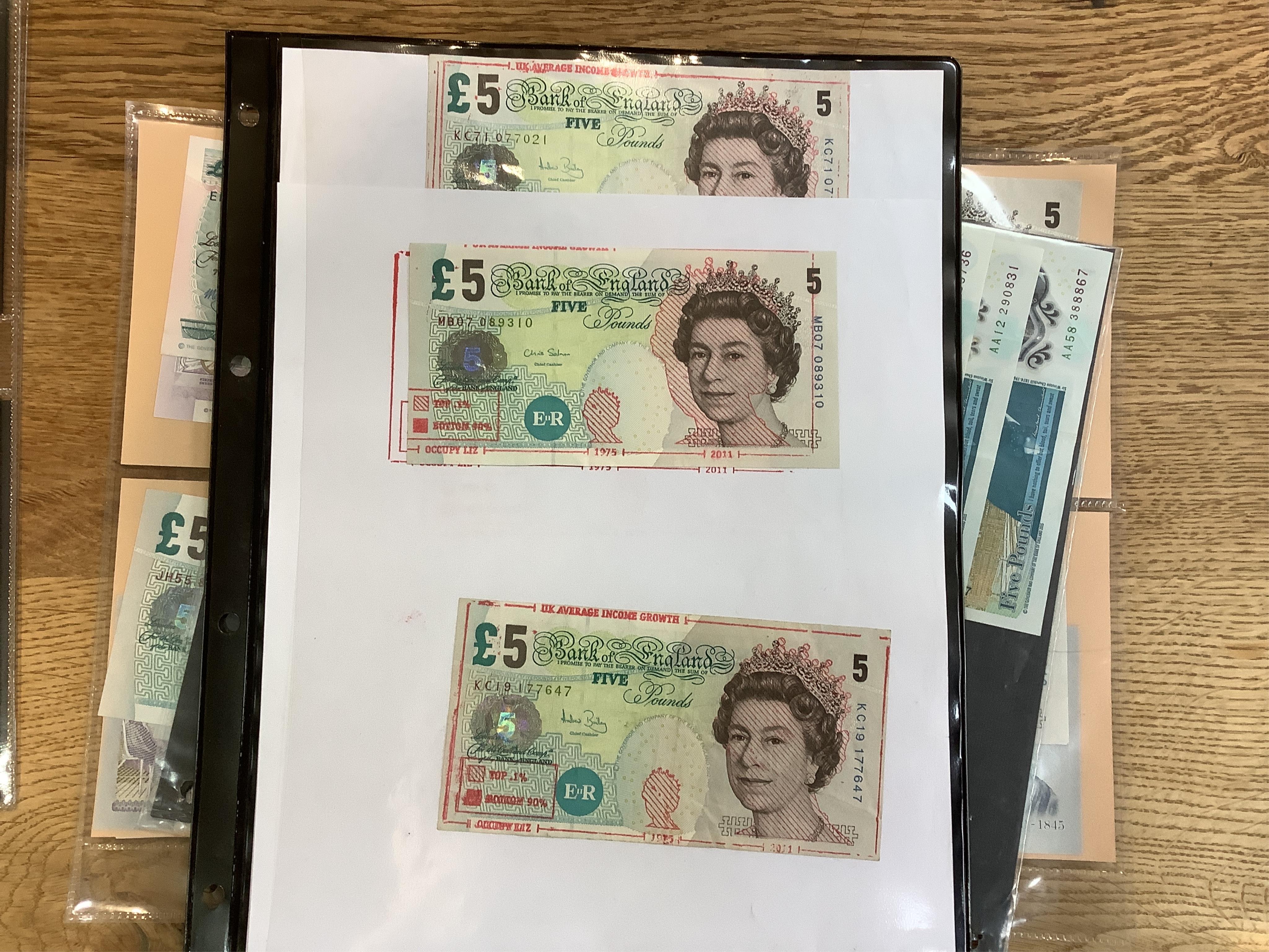 A group of 34 assorted ERII Five Pound banknotes